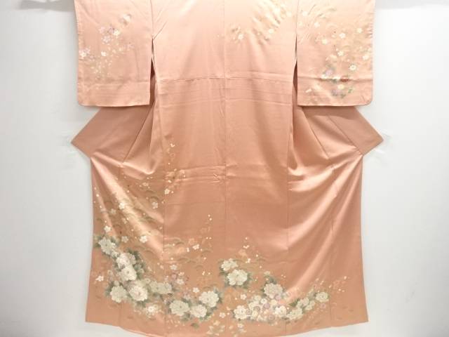 松竹梅に牡丹模様刺繍訪問着【中古】【着】