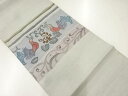 作家物 手織り紬向かい花喰い鳥模様袋帯【中古】【着】