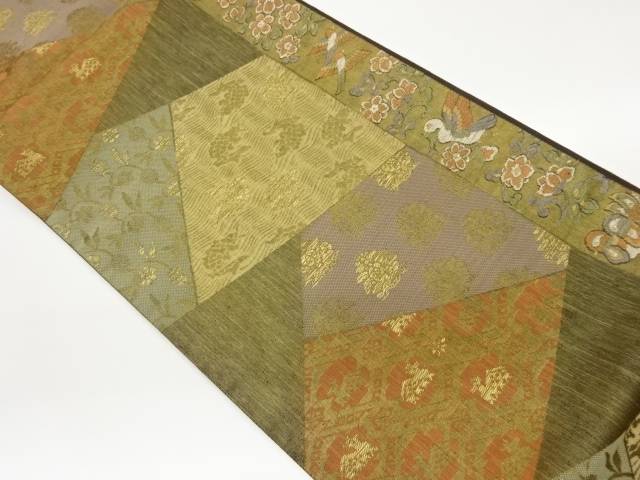 未着用　全通　袋帯　名物裂取文様　縦縞　唐花模様　金糸　着物　053a p 未着用 全通 袋帯 名物裂取文様 縦縞 唐花模様 金糸 着物 053a p 未