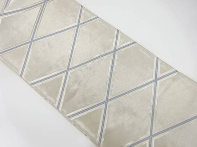 斜め格子模様織り出し袋帯（材料）【アンティーク】【中古】【着】