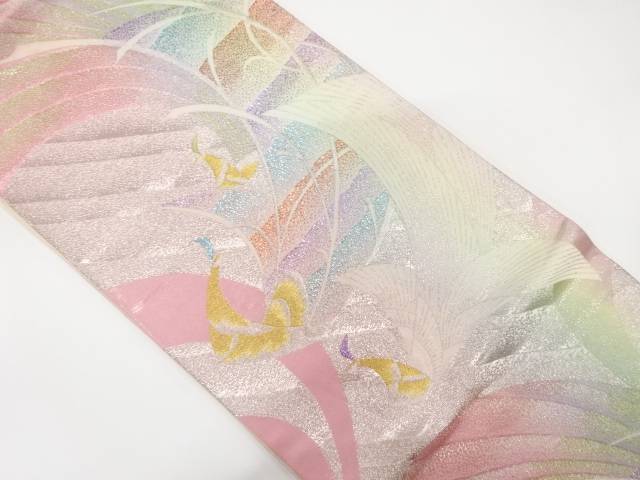 孔雀模様織り出し　袋帯【中古】【着】