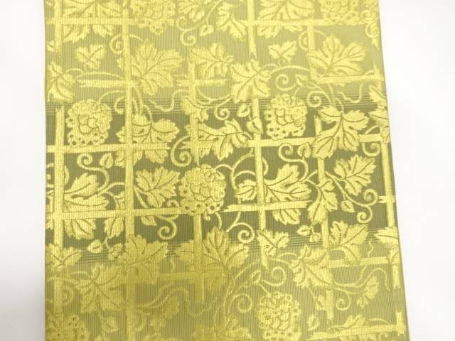 格子に唐花模様織り出し　袋帯【中古】【着】