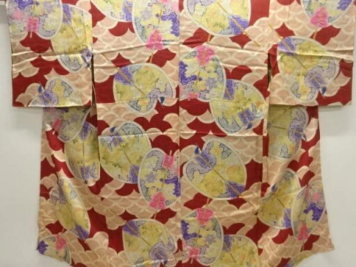 軍配に花模様長襦袢【アンティーク】【中古】【着】 軍配に花模様長襦袢【アンティーク】【中古】【着】