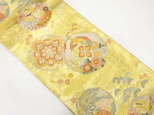 本金二重箔 鏡裏に鳳凰華文模様織り出し袋帯【中古】【着】 本金二重箔 鏡裏に鳳凰華文模様織り出し袋帯【中古】【着】