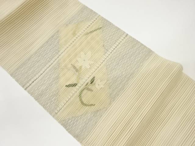 絽綴れすくい変わり織横段に変わり短冊・花葉模様織出し名古屋帯【中古】【着】