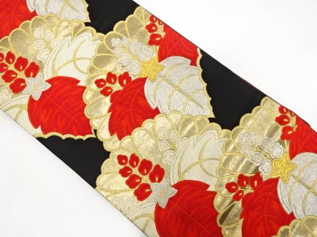 桐に菊模様織出し袋帯（材料）【アンティーク】【中古】【着】