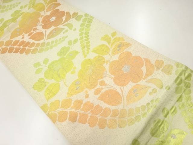 花模様織出し袋帯【中古】【着】