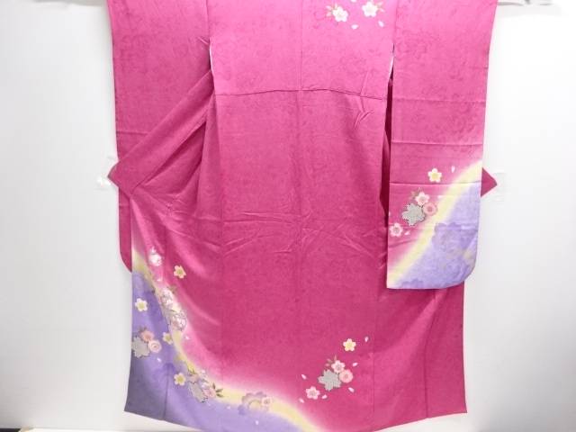 鈴に桜模様刺繍振袖【中古】【着】