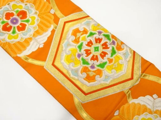 立涌に華文模様織り出し袋帯(着用可)【アンティーク】【中古】【着】 立涌に華文模様織り出し袋帯(着用可)【アンティーク】【中古】【着】