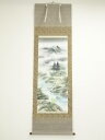 佳月筆 彩色山水 肉筆絹本掛軸【中古】【道】