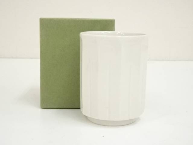 京焼　加藤渓山造　白磁面取湯呑（箱付）【中古】【道】