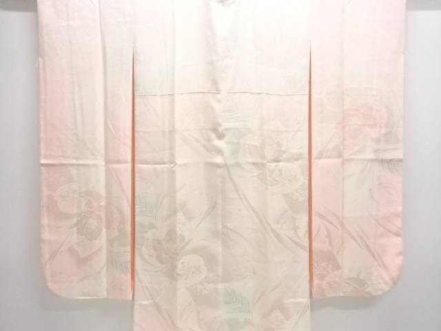 草花模様織り出し振袖用長襦袢(刺繍衿付き)【中古】【着】