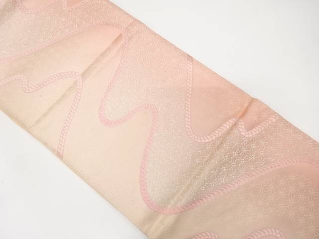 組紐に麻の葉模様織出し袋帯（材料）【アンティーク】【中古】【着】