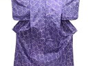 亀甲模様手織り紬単衣着物【アンティーク】【中古】【着】