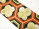 亀甲繋ぎに菊模様織り出し振袖用袋帯【中古】【着】