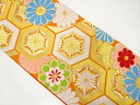 亀甲に菊模様織り出し振袖用袋帯【中古】【着】