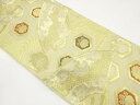 扇に流水・花亀甲模様織出し袋帯(材料)【アンティーク】【中古】【着】