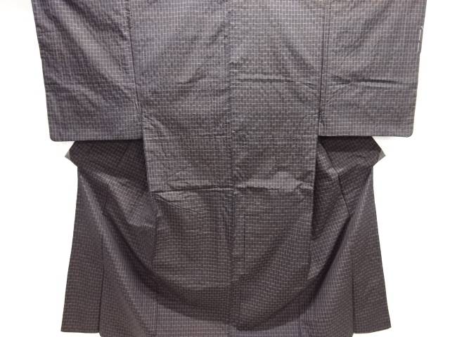 格子織り出し手織り紬男物着物【中古】【着】【Pnt】