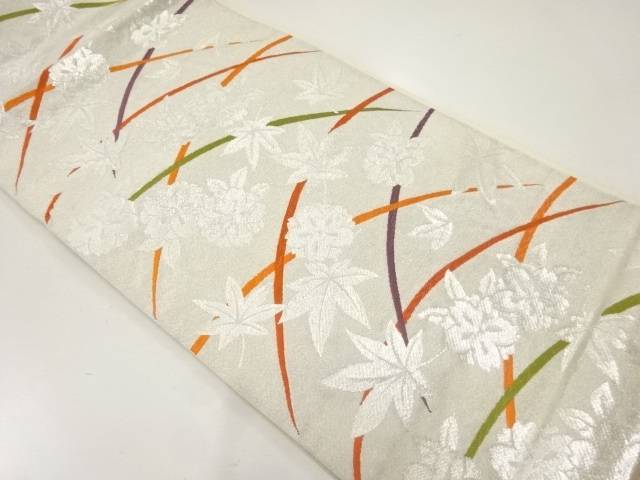 芝草模様織出し袋帯（材料）【アンティーク】【中古】【着】【Pnt】