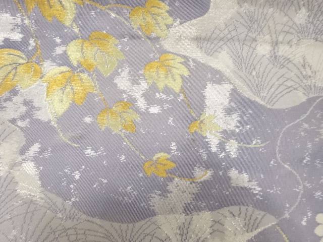 霞に菊・蔦の葉模様織り出し袋帯（材料）【アンティーク】【中古】【着】