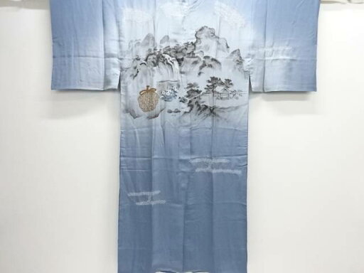 絞り滝に茶道具模様男物長襦袢【中古】【着】 絞り滝に茶道具模様男物長襦袢【中古】【着】
