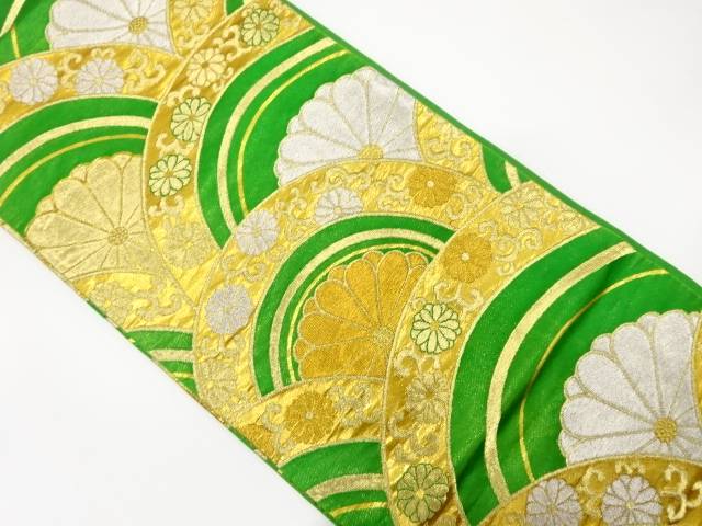 菊青海波模様織り出し袋帯(材料)【アンティーク】【中古】【着】