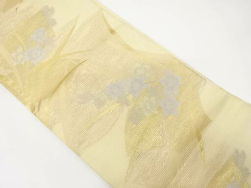 絽 地紙に水仙模様織り出し袋帯(材料)【アンティーク】【中古】【着】 絽 地紙に水仙模様織り出し袋帯(材料)【アンティーク】【中古】【着】