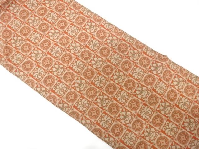 市松に七宝・花更紗模様織り出し　名古屋帯【中古】【着】