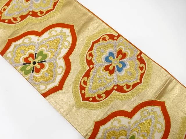 花菱模様織り出し袋帯（材料）【アンティーク】【中古】【着】