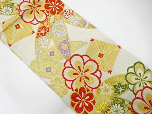 松竹梅に花唐草模様織り出し 振袖用袋帯【中古】【着】 松竹梅に花唐草模様織り出し 振袖用袋帯【中古】【着】