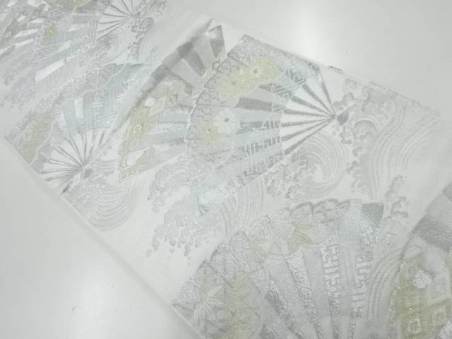 荒波に扇模様織出し袋帯【中古】【着】