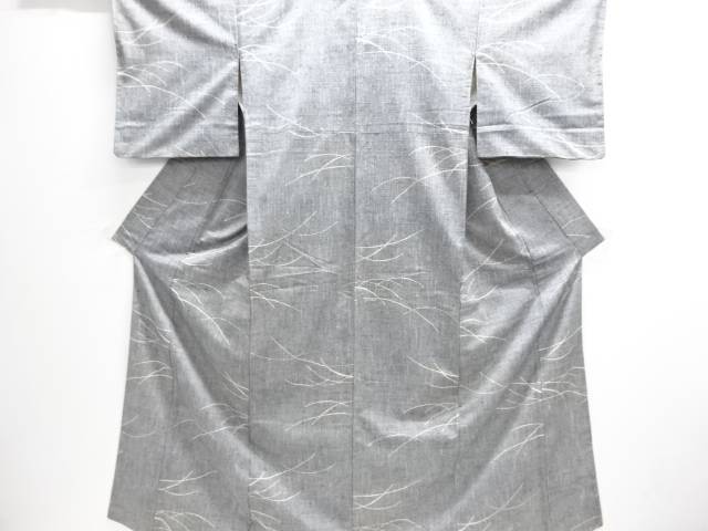 芝草模様織り出し手織り節紬着物【アンティーク】【中古】【着】【Pnt】