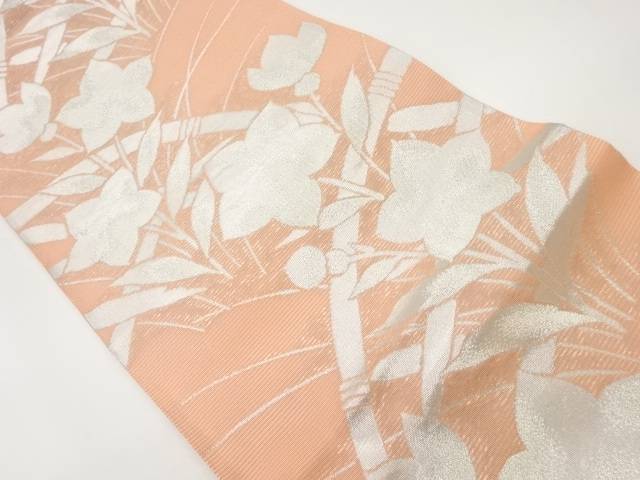 絽桔梗模様織出し袋帯【中古】【着】