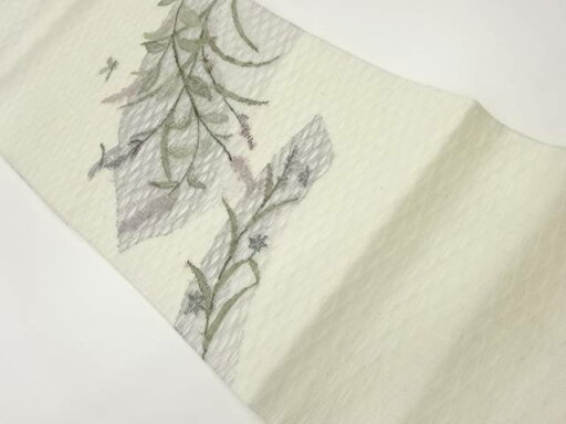 すくい織草花に蜻蛉模様織出し夏用袋帯【中古】【着】 すくい織草花に蜻蛉模様織出し夏用袋帯【中古】【着】