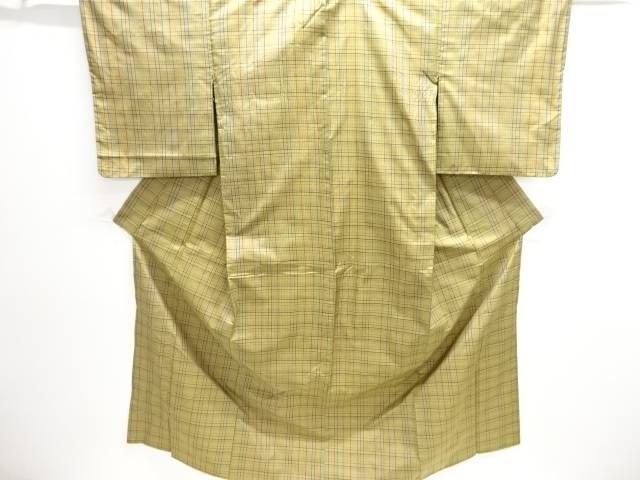格子織り出し米沢紬着物【アンティーク】【中古】【着】