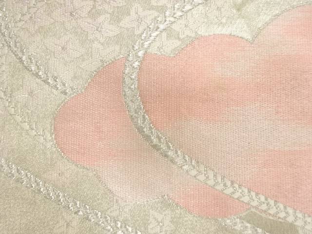 雲に組紐・花模様織り出し袋帯（材料）【アンティーク】【中古】【着】