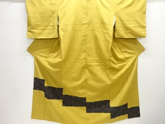 作家物 切り嵌め 刺し子 麻の葉模様手織り真綿紬訪問着(内袖付き)【中古】【着】(4)