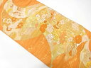 荒波に蝶・花模様織り出し袋帯【中古】【着】