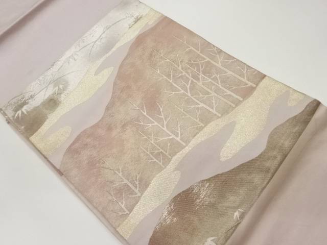 山並みに木々・笹・霞模様織出し名古屋帯【中古】【着】(4)
