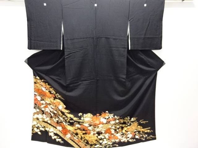 金彩 花扇模様留袖(比翼付き)【中古】【着】