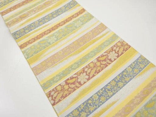 未使用品 綴れ横段に花更紗模様織り出し袋帯【着】 未使用品 綴れ横段に花更紗模様織り出し袋帯【着】