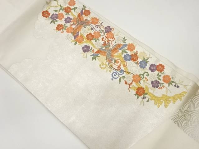 引箔枝垂れ花唐草に鳳凰模様織出し名古屋帯【中古】【着】