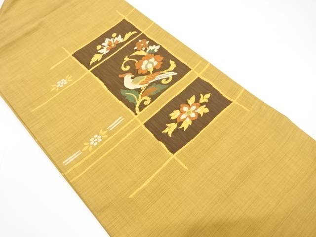 未使用品 花鳥更紗模様織り出し 名古屋帯【着】