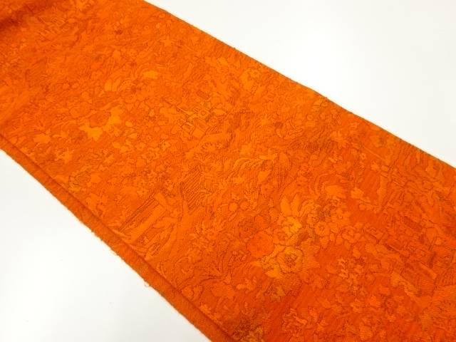 洋館に草花模様織出し名古屋帯【中古】【着】【Pnt】