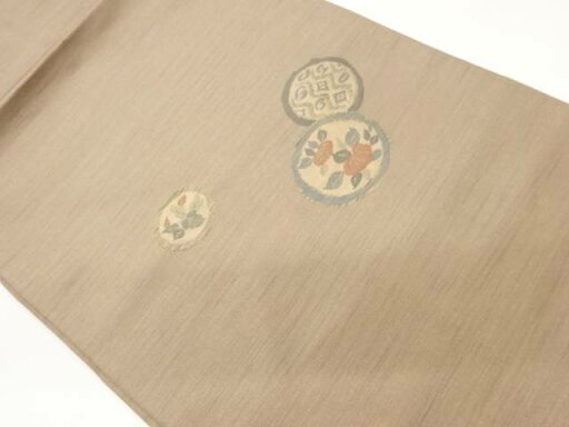 丸文に草花・抽象模様織出し名古屋帯【中古】【着】 丸文に草花・抽象模様織出し名古屋帯【中古】【着】