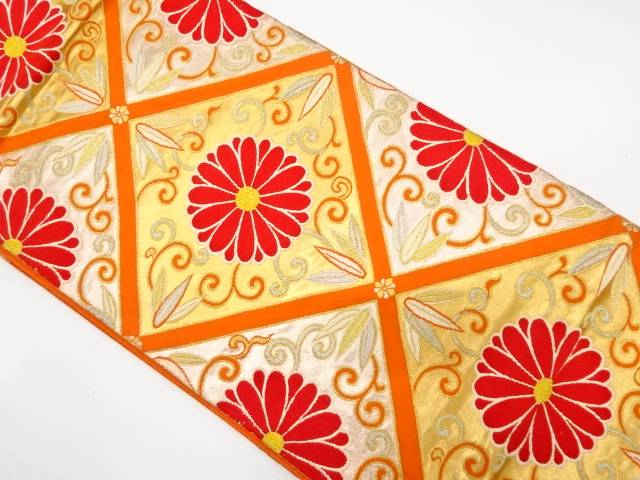 樂天商城 - 菱に笹・花唐草模様織り出し袋帯（材料）【アンティーク】【中古】【着】