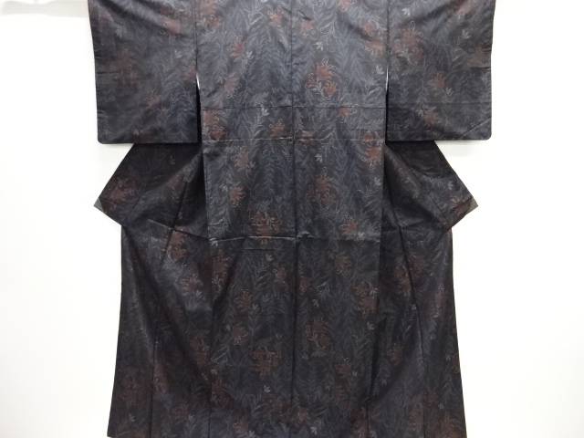 草花模様織り出し本場泥大島紬着物アンサンブル【中古】【着】