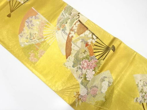 本金箔 風物扇面散らし紋織り出し 袋帯【中古】【着】 本金箔 風物扇面散らし紋織り出し 袋帯【中古】【着】