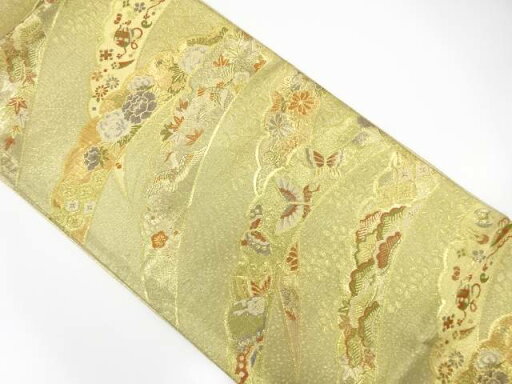 未使用品 佐賀錦 雪芝に蝶・花模様織り出し 袋帯(未仕立て)【着】 未使用品 佐賀錦 雪芝に蝶・花模様織り出し 袋帯(未仕立て)【着】