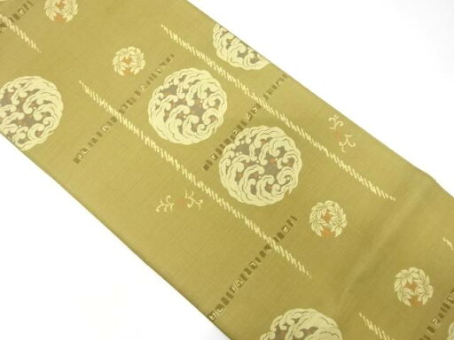 荒波に草の実模様織り出し 全通袋帯【中古】【着】 荒波に草の実模様織り出し 全通袋帯【中古】【着】